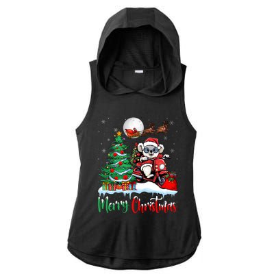 Koala Riding Motorcycle Xmas Santa Hat Merry Christmas Koala Gift Ladies PosiCharge Tri-Blend Wicking Draft Hoodie Tank