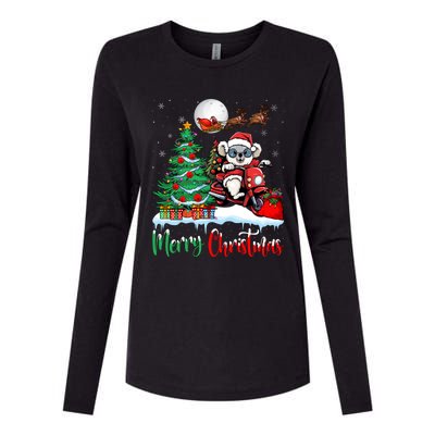 Koala Riding Motorcycle Xmas Santa Hat Merry Christmas Koala Gift Womens Cotton Relaxed Long Sleeve T-Shirt