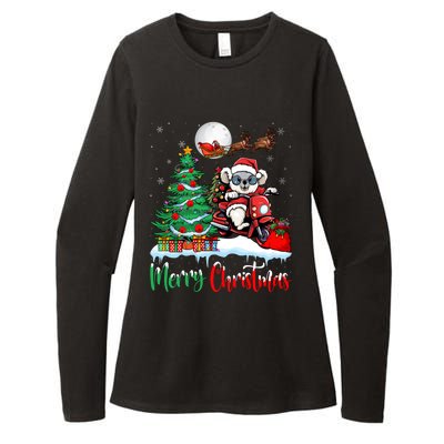 Koala Riding Motorcycle Xmas Santa Hat Merry Christmas Koala Gift Womens CVC Long Sleeve Shirt