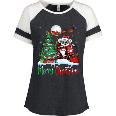 Koala Riding Motorcycle Xmas Santa Hat Merry Christmas Koala Gift Enza Ladies Jersey Colorblock Tee