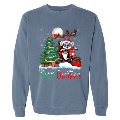 Koala Riding Motorcycle Xmas Santa Hat Merry Christmas Koala Gift Garment-Dyed Sweatshirt