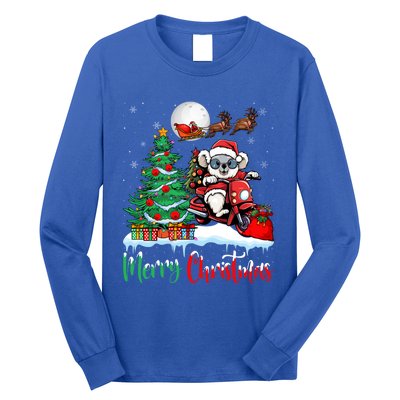 Koala Riding Motorcycle Xmas Santa Hat Merry Christmas Koala Gift Long Sleeve Shirt