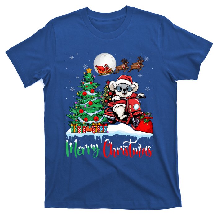 Koala Riding Motorcycle Xmas Santa Hat Merry Christmas Koala Gift T-Shirt