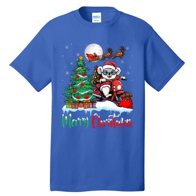 Koala Riding Motorcycle Xmas Santa Hat Merry Christmas Koala Gift Tall T-Shirt