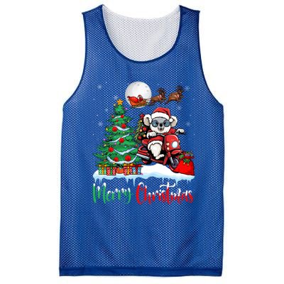 Koala Riding Motorcycle Xmas Santa Hat Merry Christmas Koala Gift Mesh Reversible Basketball Jersey Tank