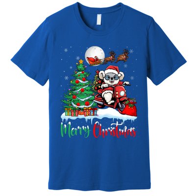 Koala Riding Motorcycle Xmas Santa Hat Merry Christmas Koala Gift Premium T-Shirt