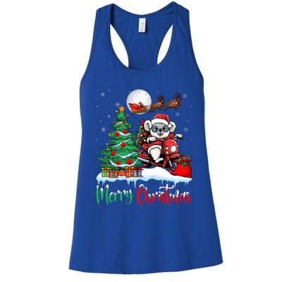 Koala Riding Motorcycle Xmas Santa Hat Merry Christmas Koala Gift Women's Racerback Tank