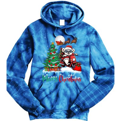 Koala Riding Motorcycle Xmas Santa Hat Merry Christmas Koala Gift Tie Dye Hoodie