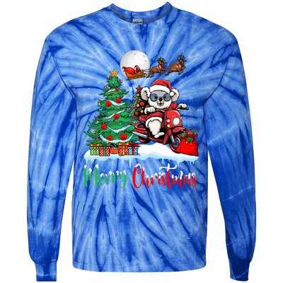 Koala Riding Motorcycle Xmas Santa Hat Merry Christmas Koala Gift Tie-Dye Long Sleeve Shirt