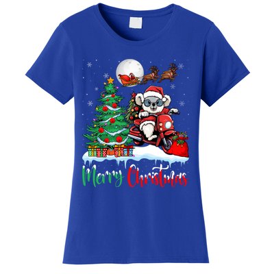 Koala Riding Motorcycle Xmas Santa Hat Merry Christmas Koala Gift Women's T-Shirt