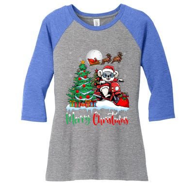 Koala Riding Motorcycle Xmas Santa Hat Merry Christmas Koala Gift Women's Tri-Blend 3/4-Sleeve Raglan Shirt