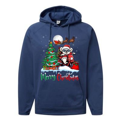 Koala Riding Motorcycle Xmas Santa Hat Merry Christmas Koala Gift Performance Fleece Hoodie