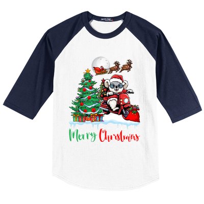 Koala Riding Motorcycle Xmas Santa Hat Merry Christmas Koala Gift Baseball Sleeve Shirt