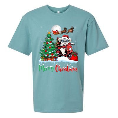 Koala Riding Motorcycle Xmas Santa Hat Merry Christmas Koala Gift Sueded Cloud Jersey T-Shirt