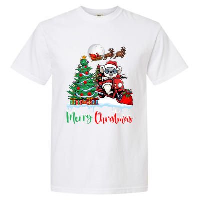 Koala Riding Motorcycle Xmas Santa Hat Merry Christmas Koala Gift Garment-Dyed Heavyweight T-Shirt