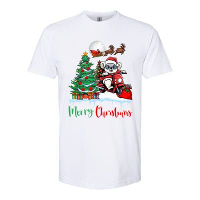 Koala Riding Motorcycle Xmas Santa Hat Merry Christmas Koala Gift Softstyle CVC T-Shirt