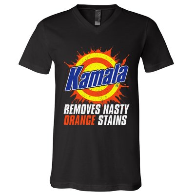 Kamala Removes Nasty Orange Stains Kamala Harris Funny 2024 V-Neck T-Shirt