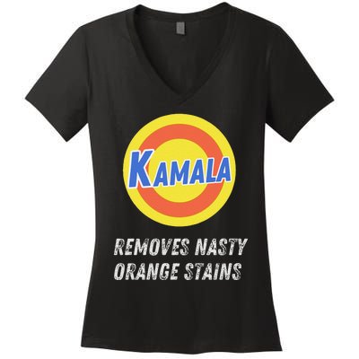 Kamala Removes Nasty Orange Stains Funny 2024 Political Women's V-Neck T-Shirt