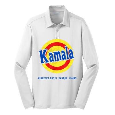 Kamala Removes Nasty Orange Stains Funny Silk Touch Performance Long Sleeve Polo