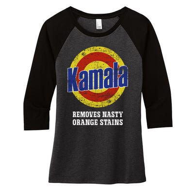 Kamala Removes Nasty Orange Stains Women's Tri-Blend 3/4-Sleeve Raglan Shirt