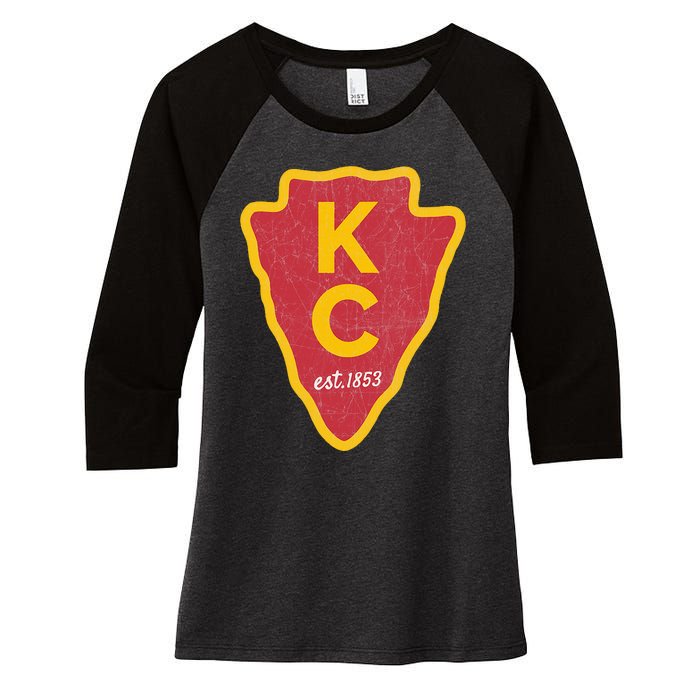 Kc Red Original Red Kansas City Women's Tri-Blend 3/4-Sleeve Raglan Shirt