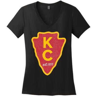 Kc Red Original Red Kansas City Kc Unique Est 1853 Kc Local Women's V-Neck T-Shirt