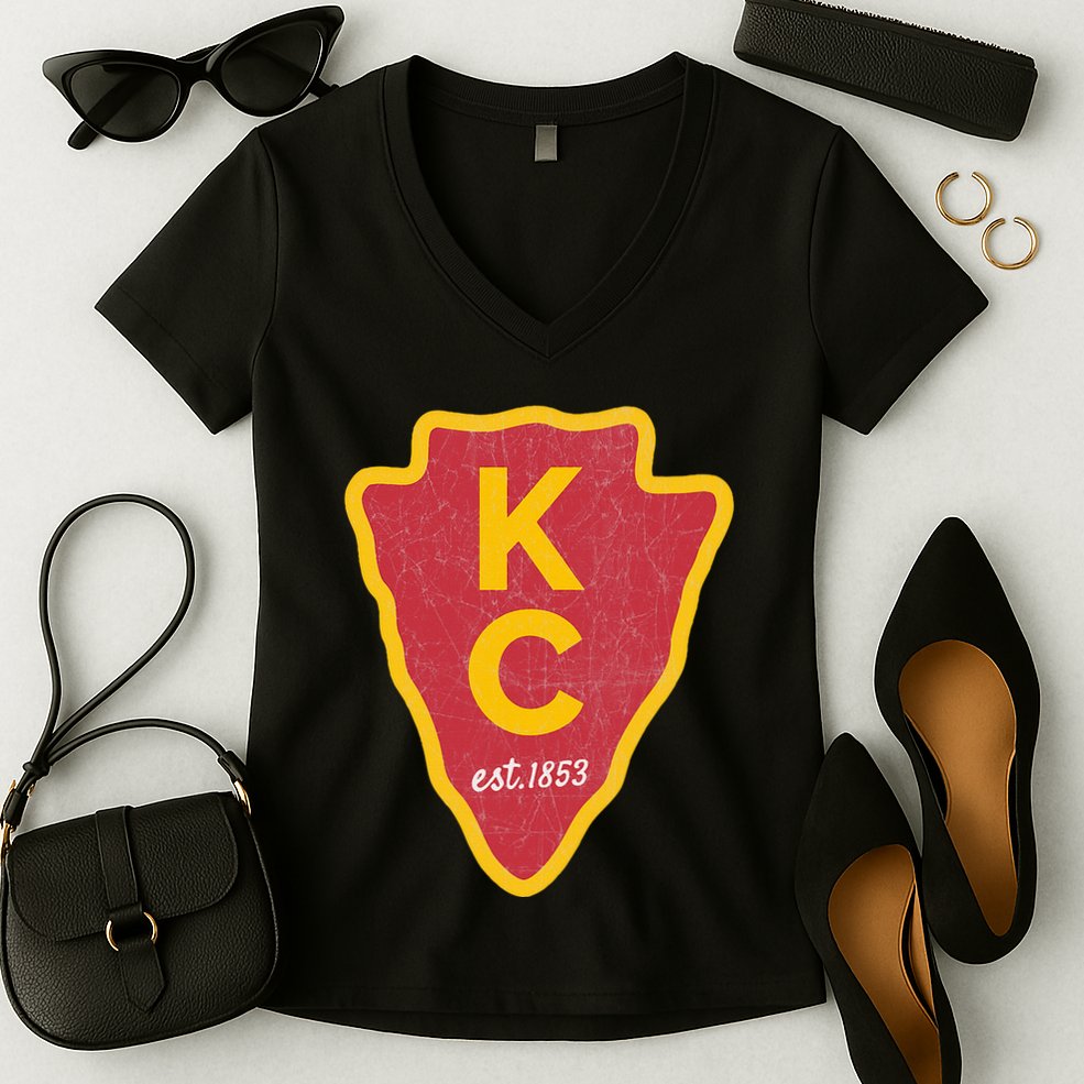 Kc Red Original Red Kansas City Kc Unique Est 1853 Kc Local Women's V-Neck T-Shirt