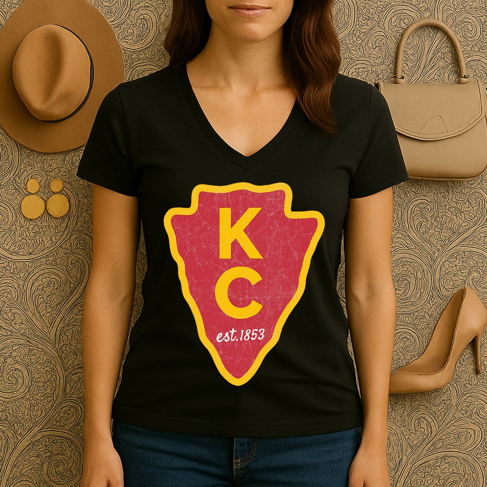 Kc Red Original Red Kansas City Kc Unique Est 1853 Kc Local Women's V-Neck T-Shirt