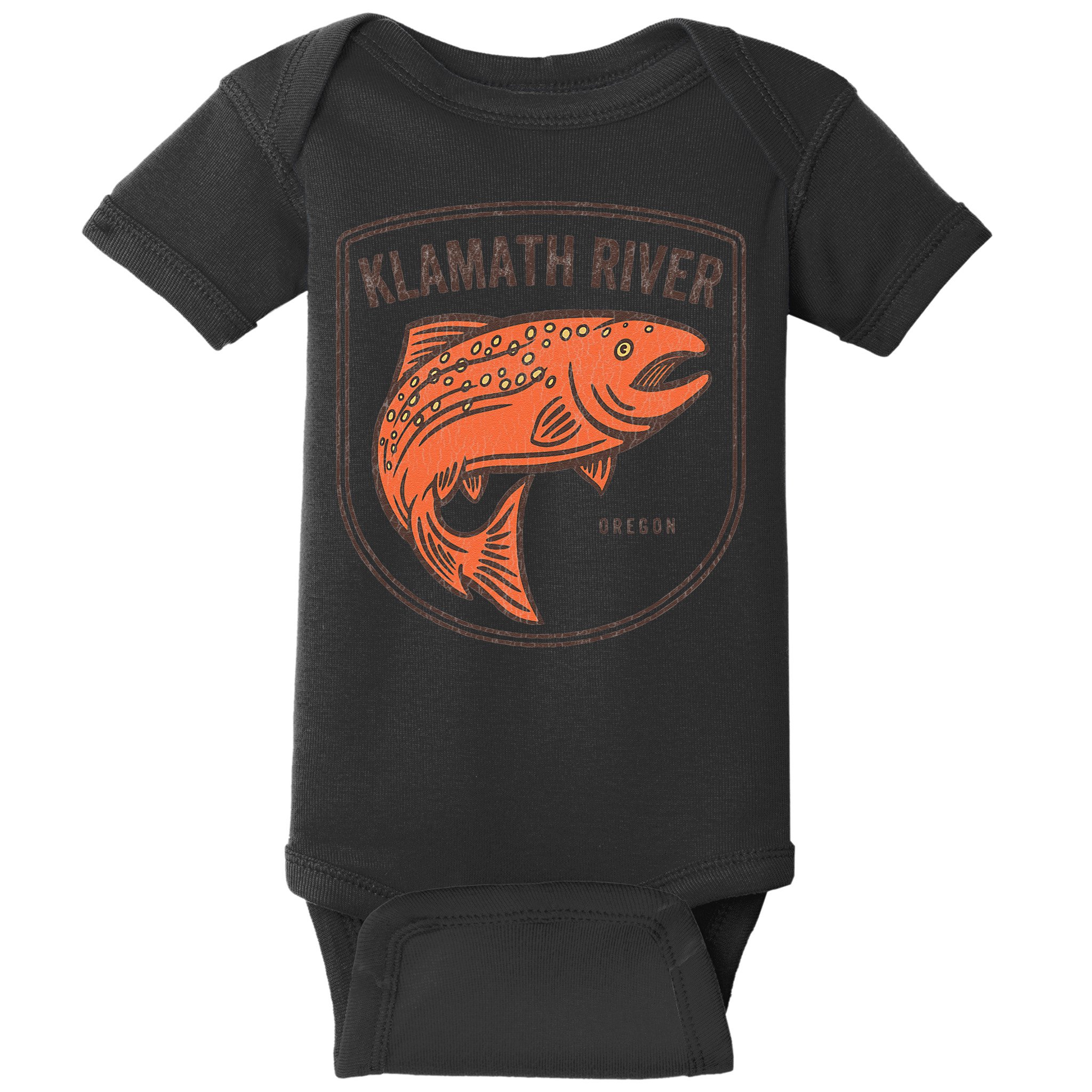 Klamath River Oregon OR Salmon Fishing Vintage Retro Baby Bodysuit