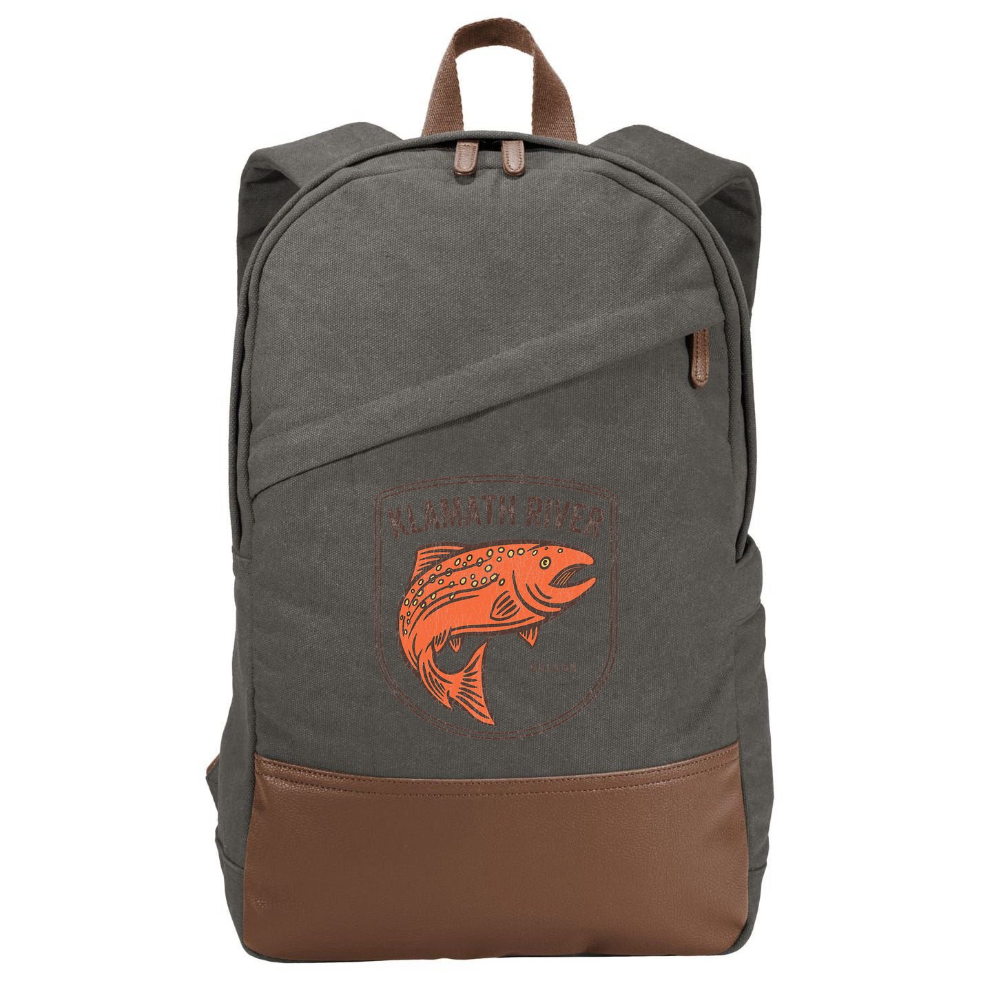 Klamath River Oregon OR Salmon Fishing Vintage Retro Cotton Canvas Backpack
