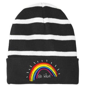 Kindness Rainbow Positive Message Be Kind Striped Beanie with Solid Band