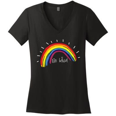 Kindness Rainbow Positive Message Be Kind Women's V-Neck T-Shirt