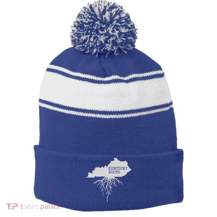 Kentucky Roots State Of Kentucky Map Stripe Pom Pom Beanie