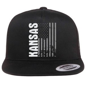 Kansas Retro Style Distressed Usa Flag Patriot Flat Bill Trucker Hat