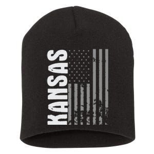 Kansas Retro Style Distressed Usa Flag Patriot Short Acrylic Beanie