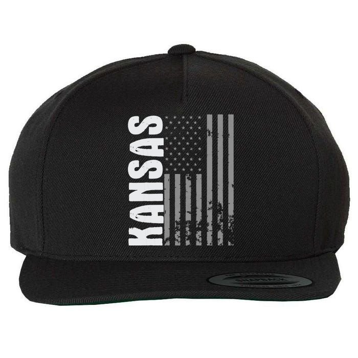 Kansas Retro Style Distressed Usa Flag Patriot Wool Snapback Cap