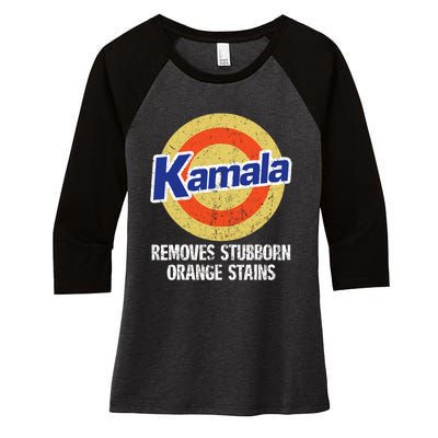 Kamala Removes Stubborn Orange Stains Kamala Harris 2024 Women's Tri-Blend 3/4-Sleeve Raglan Shirt