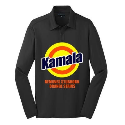 Kamala Removes Stubborn Orange Stains Funny Democrat Silk Touch Performance Long Sleeve Polo