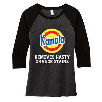 Kamala Removes Stubborn Orange Stains Kamala Harris 2024 Women's Tri-Blend 3/4-Sleeve Raglan Shirt