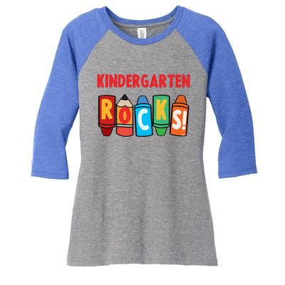 Kindergarten Rocks Teacher Back To School Gift Kindergarten Cool Gift Women's Tri-Blend 3/4-Sleeve Raglan Shirt