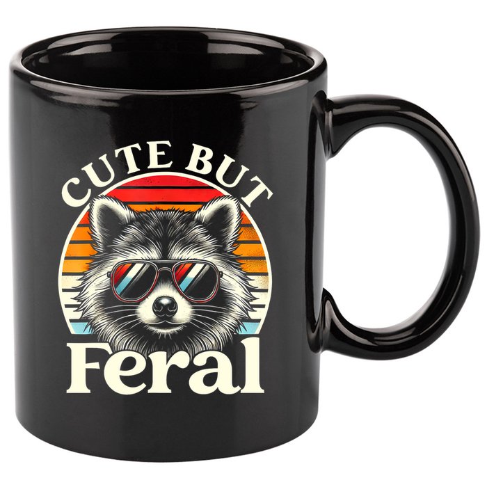 Kids Racoon Tee Cute But Feral Raccoon Funny Toddler Boy 11oz C Handle Ceramic Mug