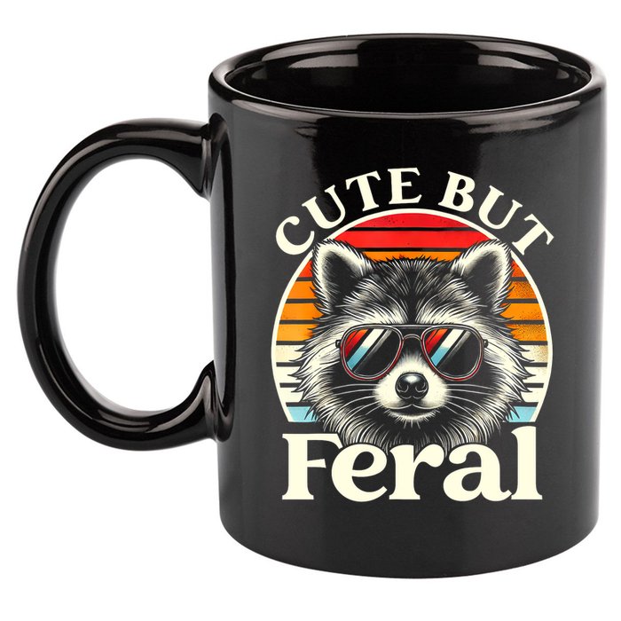 Kids Racoon Tee Cute But Feral Raccoon Funny Toddler Boy 11oz C Handle Ceramic Mug