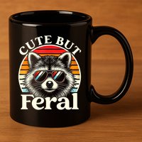 Kids Racoon Tee Cute But Feral Raccoon Funny Toddler Boy 11oz C Handle Ceramic Mug