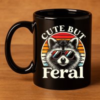 Kids Racoon Tee Cute But Feral Raccoon Funny Toddler Boy 11oz C Handle Ceramic Mug