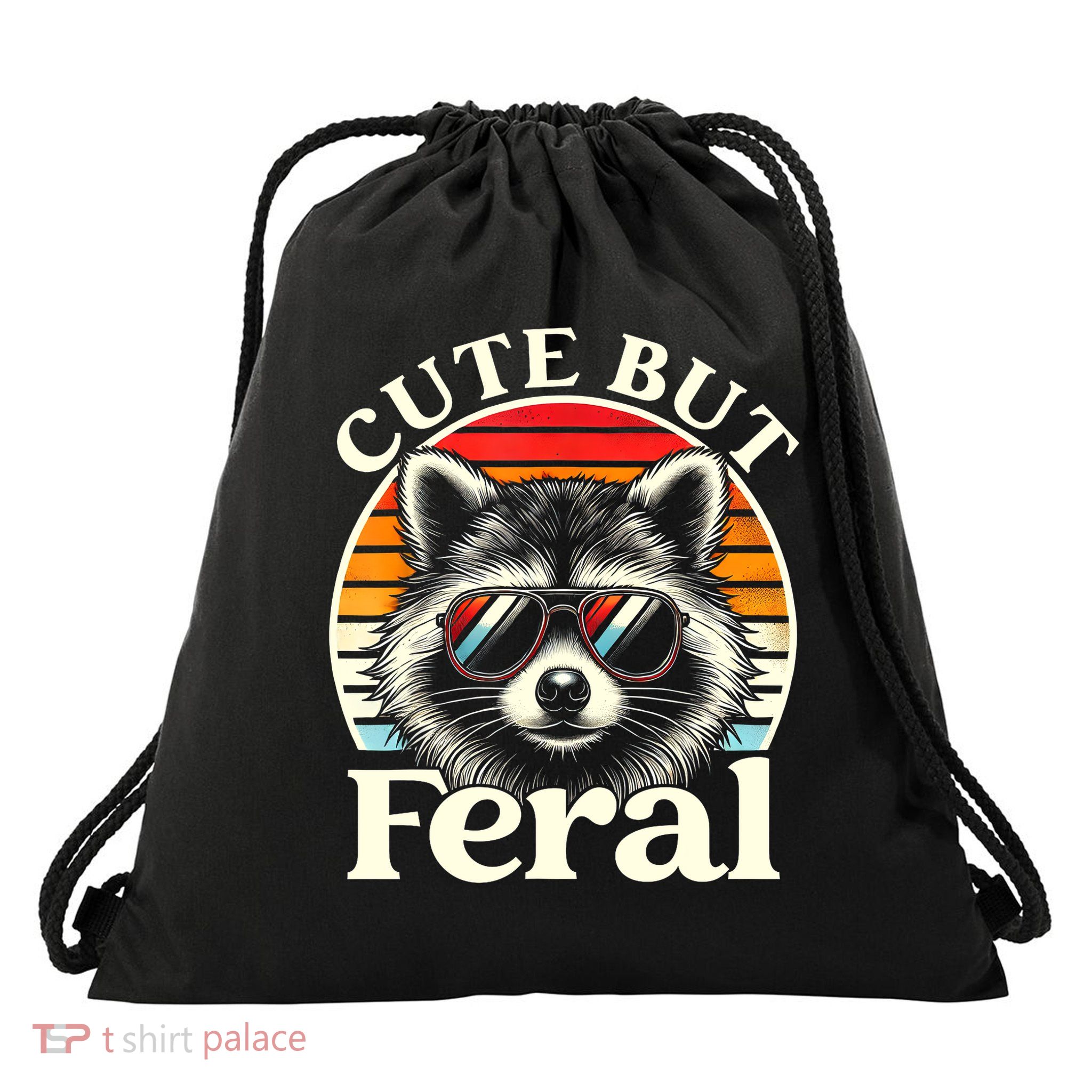Kids Racoon Tee Cute But Feral Raccoon Funny Toddler Boy Drawstring Bag