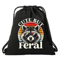 Kids Racoon Tee Cute But Feral Raccoon Funny Toddler Boy Drawstring Bag