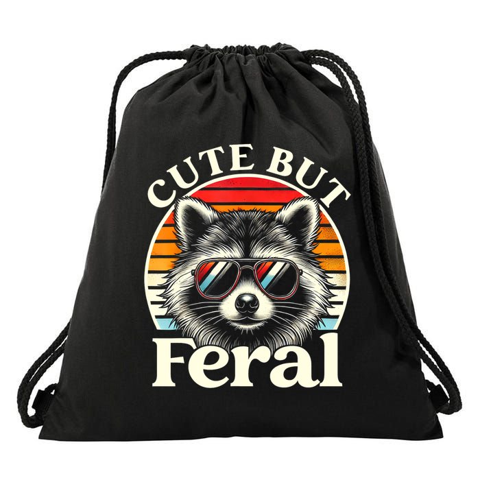 Kids Racoon Tee Cute But Feral Raccoon Funny Toddler Boy Drawstring Bag