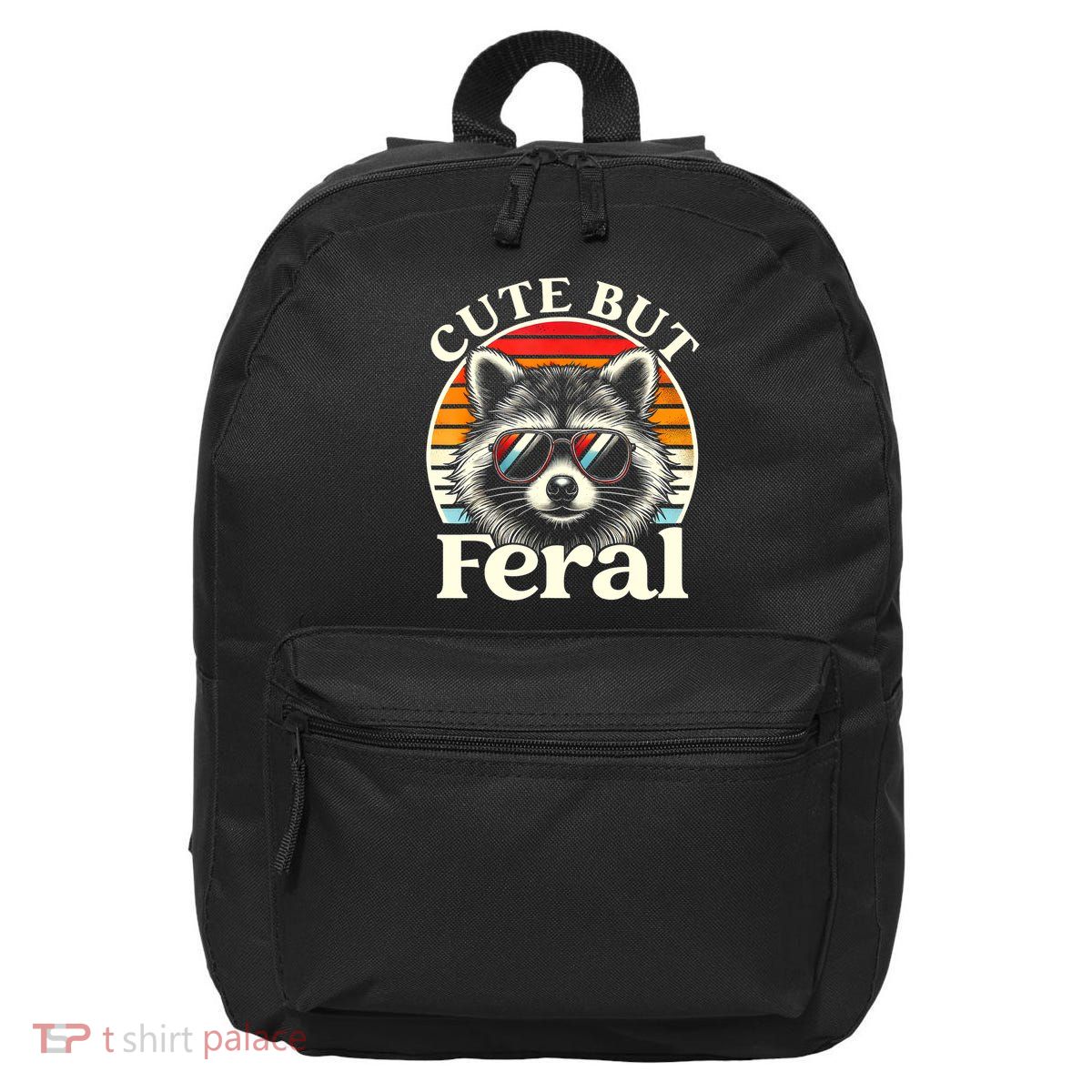Kids Racoon Tee Cute But Feral Raccoon Funny Toddler Boy 16 in Basic Backpack