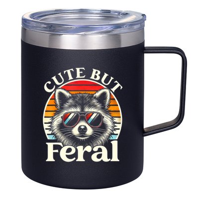Kids Racoon Tee Cute But Feral Raccoon Funny Toddler Boy 12oz Stainless Steel Coffee Mug