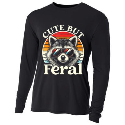 Kids Racoon Tee Cute But Feral Raccoon Funny Toddler Boy Cooling Performance Long Sleeve Crew
